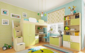 Детская комната Эппл (Зеленый/Белый/корпус Клен) в Новоалтайске - novoaltajsk.katalogmebeli.com | фото 2