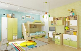 Детская комната Эппл (Зеленый/Белый/корпус Клен) в Новоалтайске - novoaltajsk.katalogmebeli.com | фото 3
