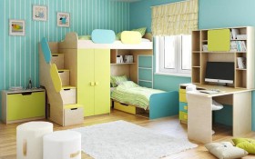 Детская комната Смайли (Желтый/Голубой/Зеленый/корпус Клен) в Новоалтайске - novoaltajsk.katalogmebeli.com | фото 2