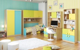 Детская комната Смайли (Желтый/Голубой/Зеленый/корпус Клен) в Новоалтайске - novoaltajsk.katalogmebeli.com | фото 3