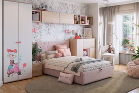 Комплект детской мебели Алина К2 Дуб мария/белый/нежно-розовый велюр в Новоалтайске - novoaltajsk.katalogmebeli.com | фото