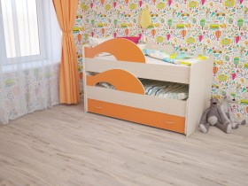Кровать детская Радуга 1600 Млечный дуб/Оранжевый в Новоалтайске - novoaltajsk.katalogmebeli.com | фото 1