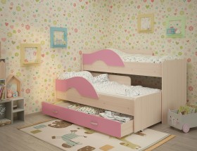 Кровать детская Радуга 1600 Млечный дуб/Розовый в Новоалтайске - novoaltajsk.katalogmebeli.com | фото 1