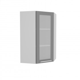 Квадро ВПУС 550 шкаф верхний угловой со стеклом высокий (Белый софт/корпус Серый) в Новоалтайске - novoaltajsk.katalogmebeli.com | фото