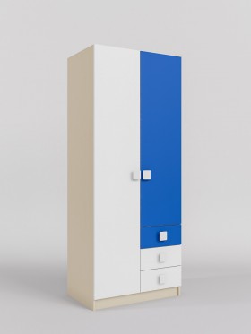Шкаф 2-х створчатый с ящиками Скай (Синий/Белый/корпус Клен) в Новоалтайске - novoaltajsk.katalogmebeli.com | фото 1