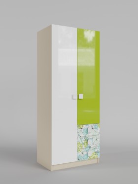 Шкаф 2-х створчатый с ящиками Твит (Белый/Зеленый/корпус Клен) в Новоалтайске - novoaltajsk.katalogmebeli.com | фото 1