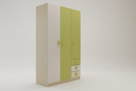 Шкаф 3-х створчатый с ящиками Эппл (Зеленый/Белый/корпус Клен) в Новоалтайске - novoaltajsk.katalogmebeli.com | фото 2