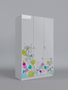 Шкаф 3-х створчатый с ящиками Флёр (Белый/корпус Выбеленное дерево) в Новоалтайске - novoaltajsk.katalogmebeli.com | фото