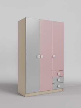 Шкаф 3-х створчатый с ящиками Грэйси (Розовый/Серый/корпус Клен) в Новоалтайске - novoaltajsk.katalogmebeli.com | фото