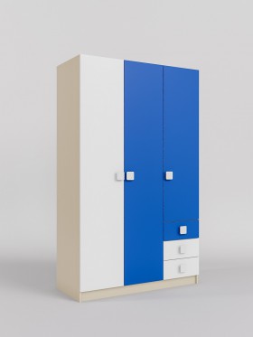 Шкаф 3-х створчатый с ящиками Скай (Синий/Белый/корпус Клен) в Новоалтайске - novoaltajsk.katalogmebeli.com | фото