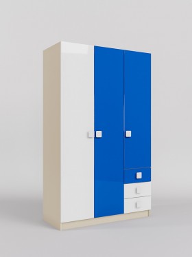 Шкаф 3-х створчатый с ящиками Скай люкс (Синий/Белый/корпус Клен) в Новоалтайске - novoaltajsk.katalogmebeli.com | фото