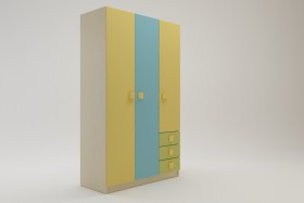Шкаф 3-х створчатый с ящиками Смайли (Желтый/Голубой/Зеленый/корпус Клен) в Новоалтайске - novoaltajsk.katalogmebeli.com | фото