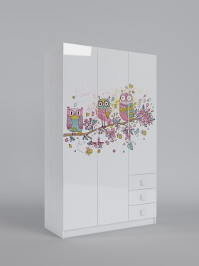 Шкаф 3-х створчатый с ящиками Совушки (Белый/корпус Выбеленное дерево) в Новоалтайске - novoaltajsk.katalogmebeli.com | фото
